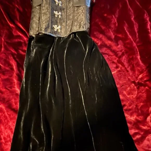 Long layered 2 tiered skirt and black corset Edwardian Ball